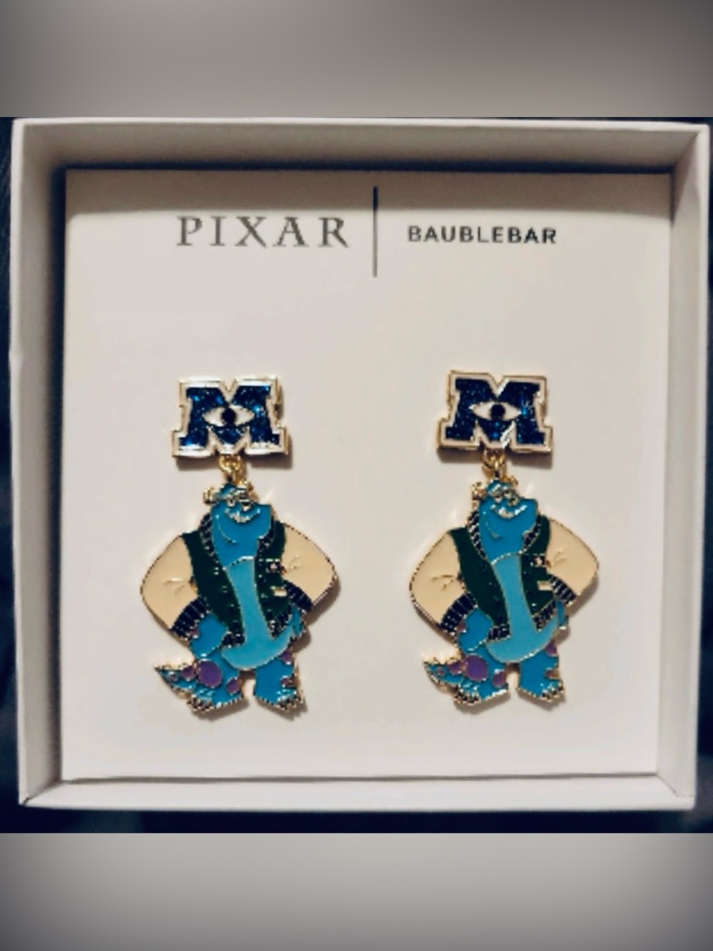 Disney Pixar × BaubleBar Monsters University Sulley Drop Earrings, Gold & Enamel